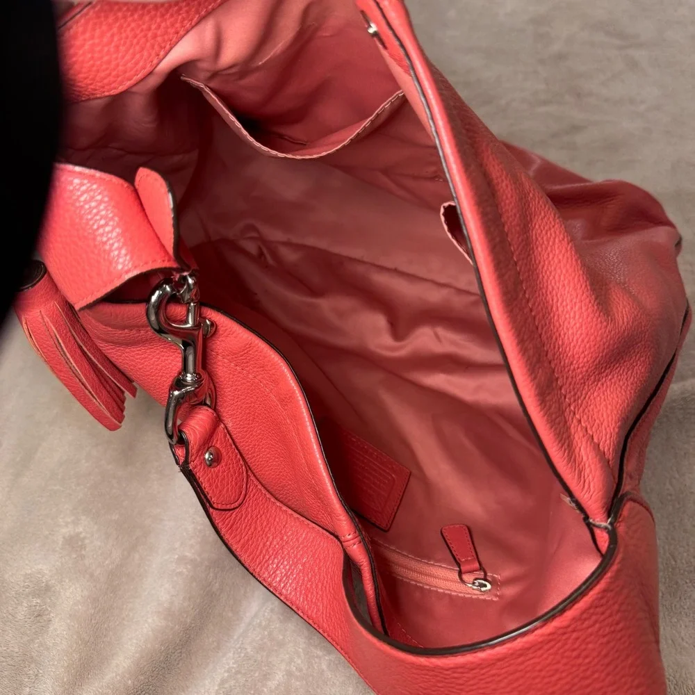 COACH New York F23309 Avery Pebble Grain Coral Leather Large Hobo